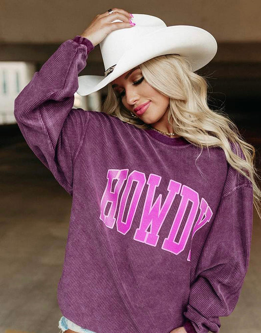 Plum Howdy Corded Crewneck