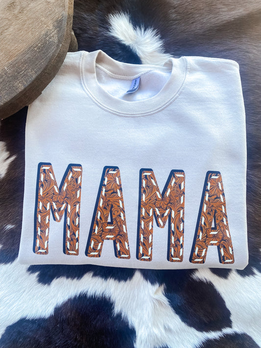 Mama Faux Tooled Leather Sweatshirt